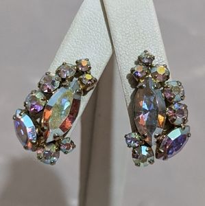 Vintage Gold & Aurora Rhinestone Sherman Clips